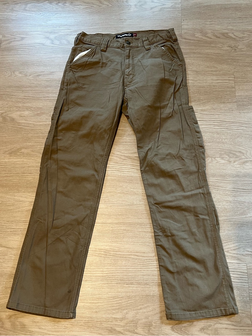 Wolverine Mens 32x32 Carpenter Pants Work Wear Dark Tan Khaki Stretch Canvas